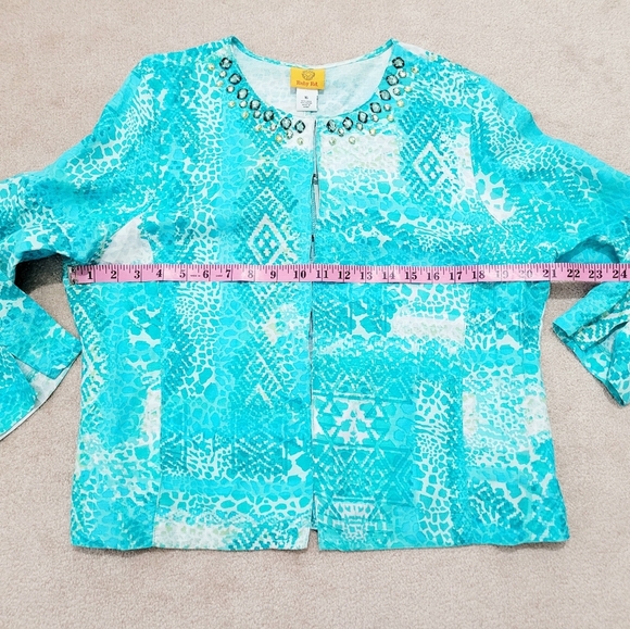 Ruby Rd. Womens Size 16 Aqua Blue Embellished Neckline Linen Blend Blouse/jacket - Picture 10 of 12